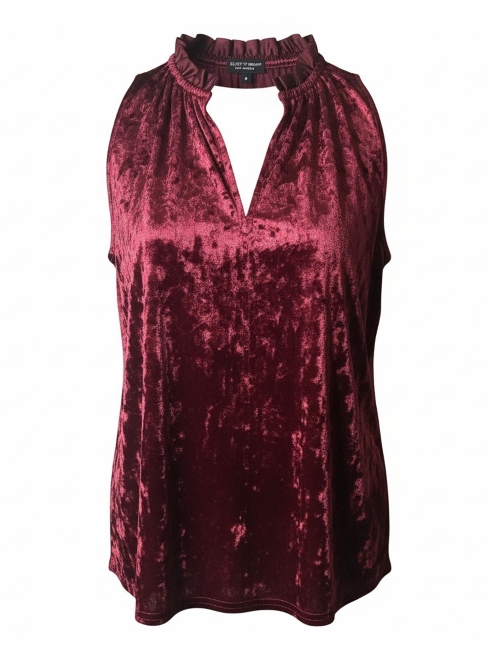 Velvet Heart Tank Top Women S Burgundy Like New Crushed Velvet V-Neck Ruffle